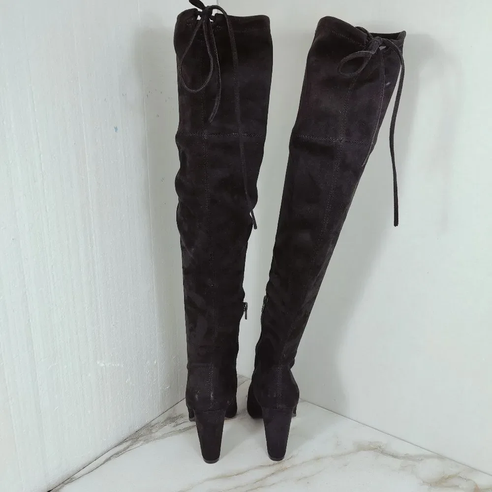 A New Day Black Microsuede Over The Knee Heeled Boots, Sz 7